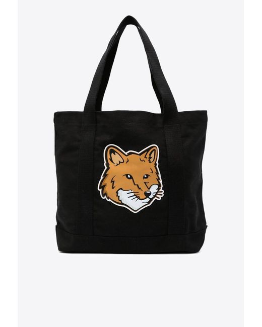 Maison Kitsuné Black Fox Logo Print Canvas Tote Bag for men