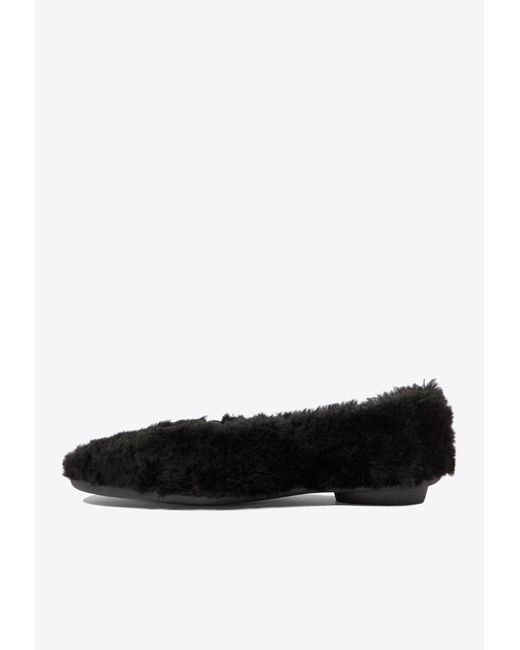 Ferragamo White Noella Fur Shearling Ballet Flats