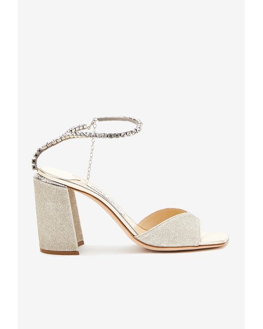 Jimmy Choo White Saeda 100 Glittered Sandals