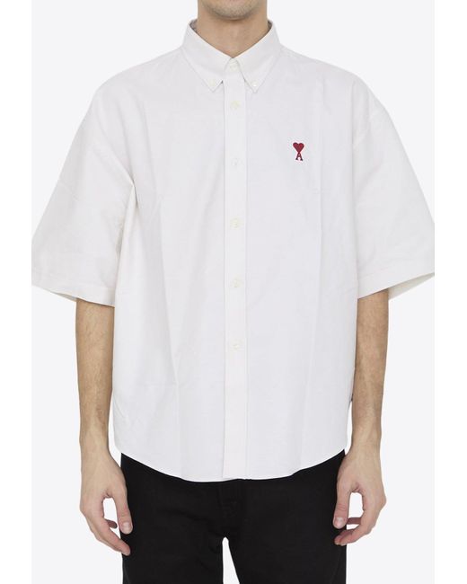 AMI White Ami De Coeur Short-Sleeved Shirt for men