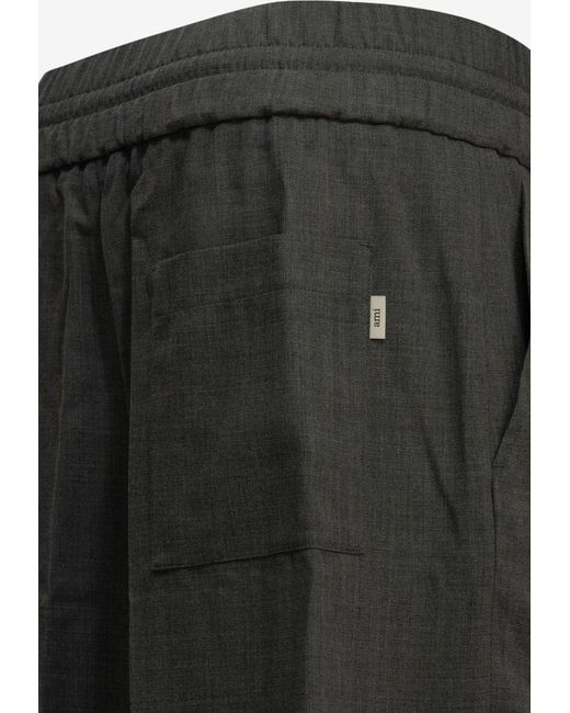 AMI Gray Elastic Drawstring Pants for men