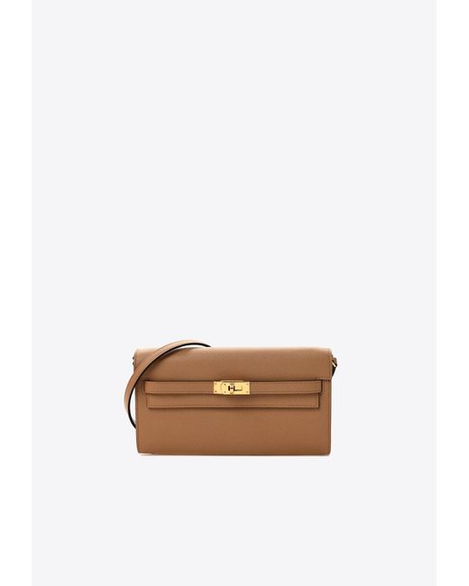 Hermès White Kelly To Go Wallet Verso In Chai And Mauve Sylvestre Epsom With Gold Hardware