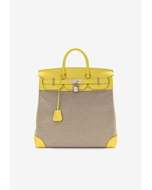 Hermes Hac 40 Gold Evercolor Leather / Ecru Toile Birkin Bag