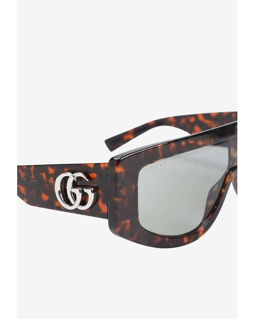 Gucci White Gg-Logo Rectangular Frame Sunglasses