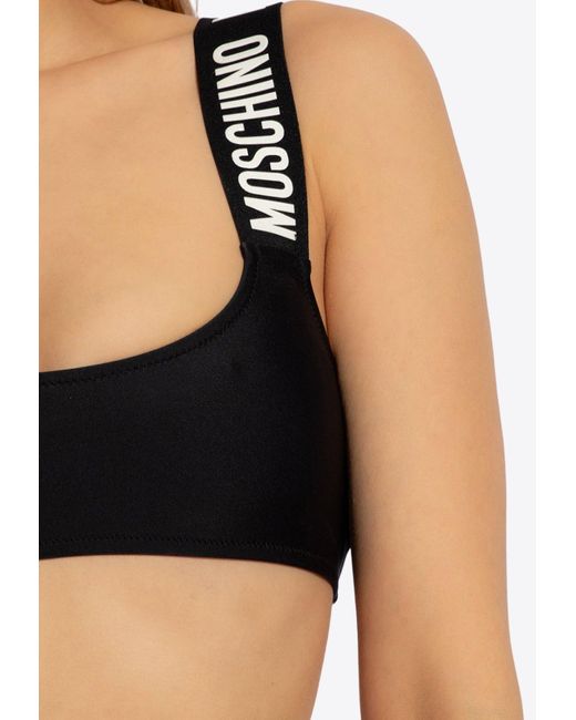 Moschino Black Rubber Logo Bikini Top
