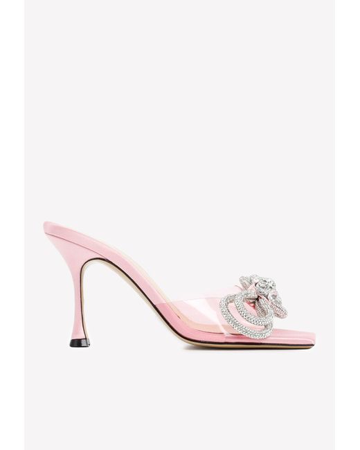 Mach & Mach Synthetic 95 Crystal Embellished Double Bow Mules in Pink ...