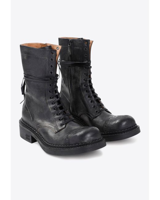 Miu Miu Black Lace-Up Vintage Calf Leather Ankle Boots