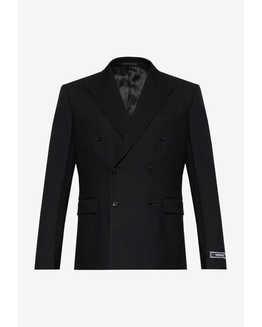 Versace Black Double-Breasted Wool Blazer for men