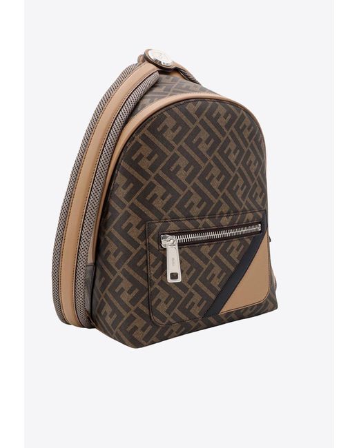 Fendi Brown Small Chiodo Diagonal Ff Backpack for men
