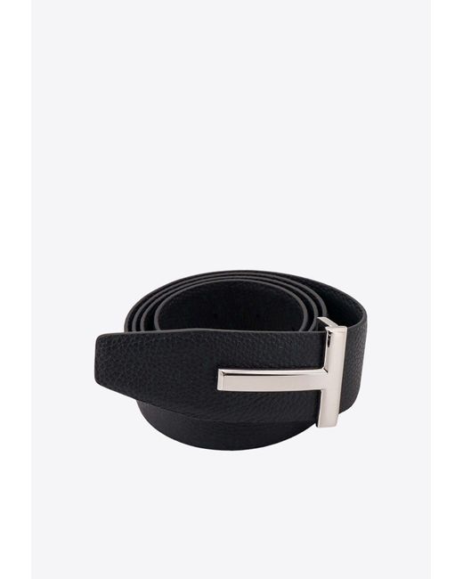 Tom Ford White T Buckle Grained Leather Reversible Belt for men