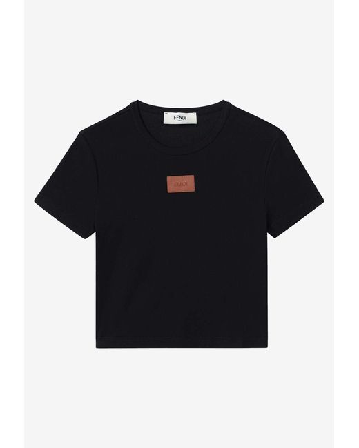 Fendi Blue Logo Patch Cropped T-Shirt