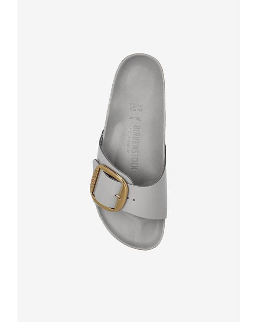 Birkenstock White Madrid Big Buckle Leather Slides