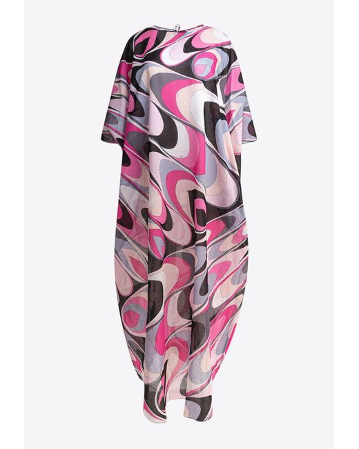 Emilio Pucci White Onde Print Maxi Kaftan