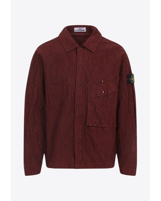 Stone Island Red Logo-Patch Overshirt for men