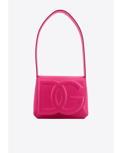 Dolce & Gabbana Pink Dg Logo Leather Shoulder Bag