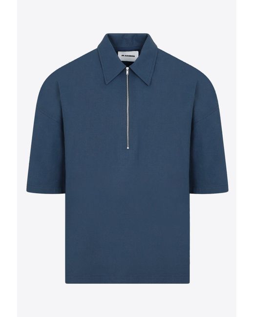 Jil Sander Blue Half-zip Short-sleeved T-shirt for men