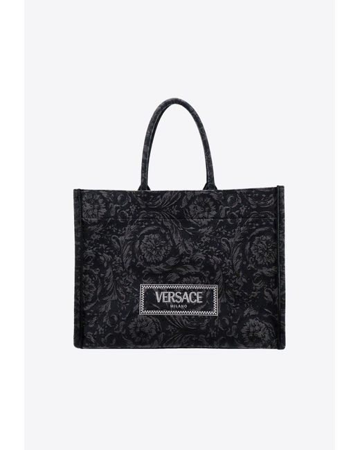 Versace Black Barocco Athena Jacquard Canvas Tote Bag for men