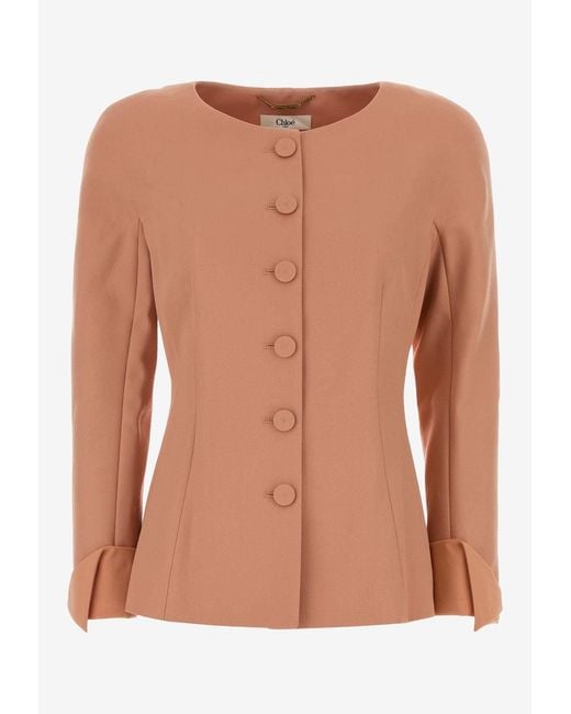 Chloé Brown Collarless Fitted Jacket