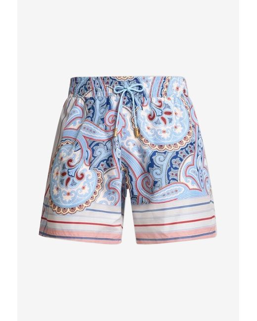 Etro Blue Paisley Print Swim Shorts for men