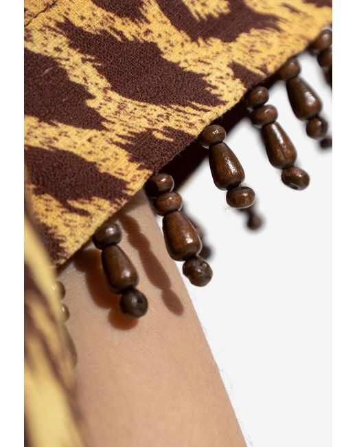 Zimmermann Natural Leopard Print Beaded Blouse