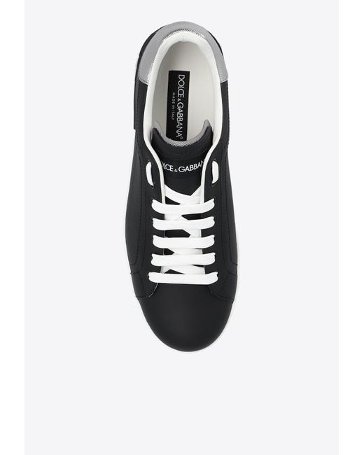 Dolce & Gabbana Black Portofino Low-Top Leather Sneakers for men