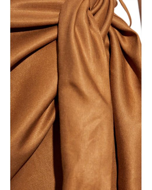 Max Mara Brown Tequila Linen And Silk Twill Midi Skirt