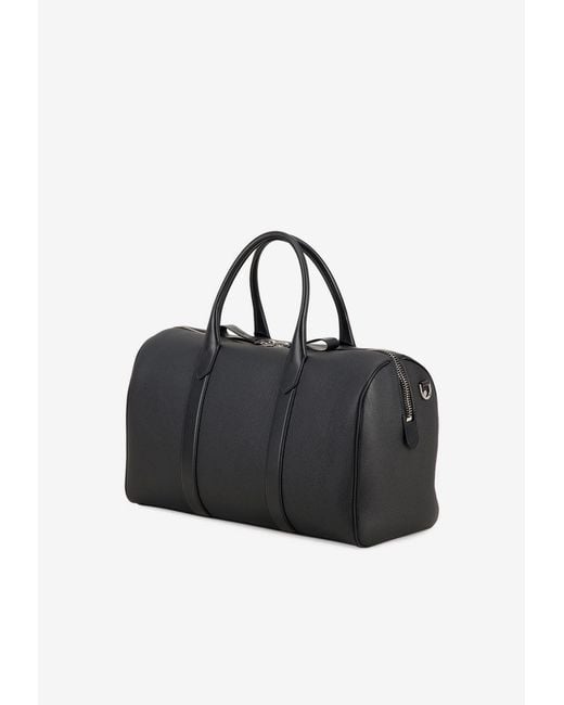 Tom Ford Black Logo Patch Grained Leather Duffle Bag for men