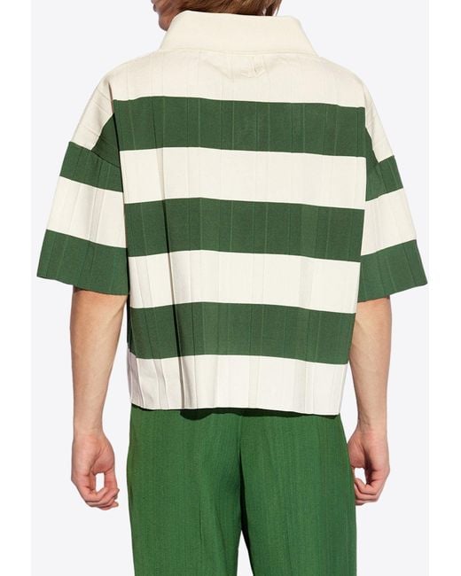 Jacquemus Green Bimini Striped Pleated Polo T-Shirt for men