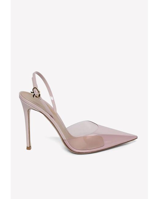 Gianvito Rossi Leather Ribbon D'orsay 110 Slingback Plexi Pumps in
