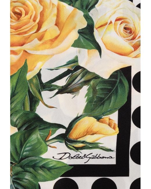 Dolce & Gabbana Metallic Rose Print Silk Square Scarf