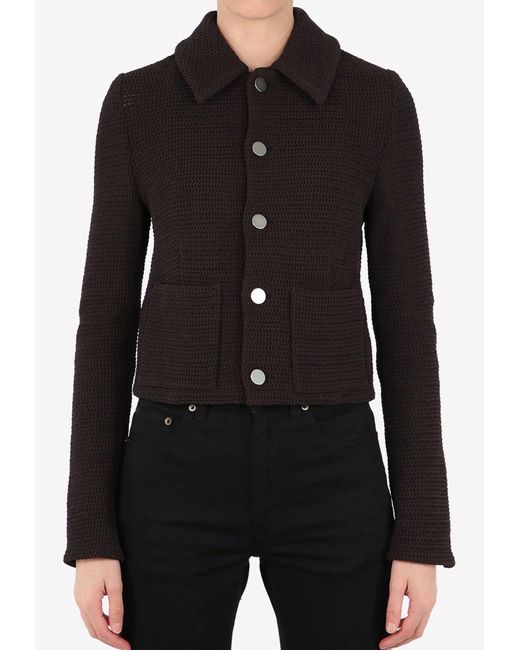 Bottega Veneta Brown Crochet Knit Shirt Jacket