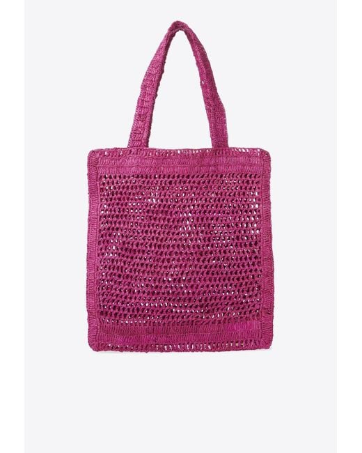 Chloé Pink Summer Banana Crochet Raffia Tote Bag