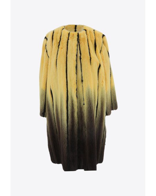Fendi Yellow Mink Striped Coat