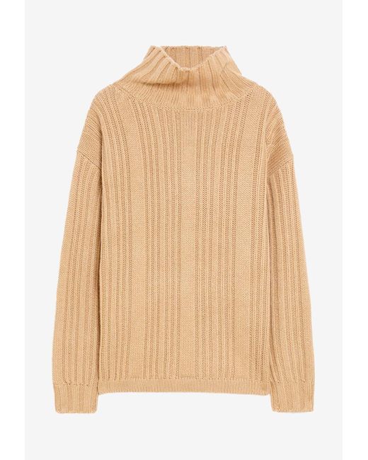 Max Mara Natural Vitalba Wool-Blend Turtleneck Sweater