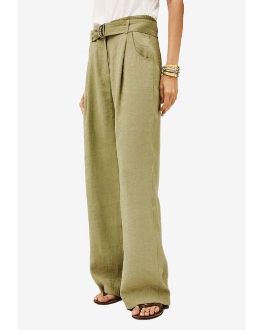 Ba&sh Green Dola Belted Flowy Pants
