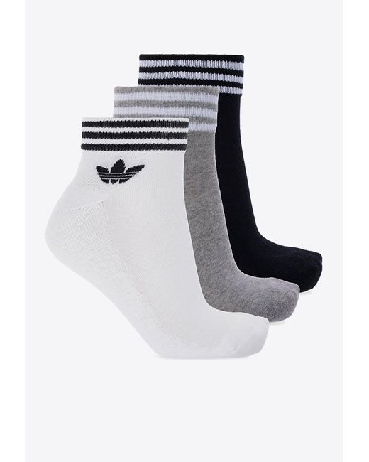 Adidas Originals Black Trefoil Logo Ankle Socks - Set Of 3 for men