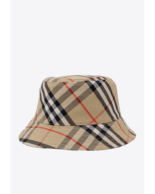 Burberry Natural Checked Edk-Embroidered Bucket Hat for men