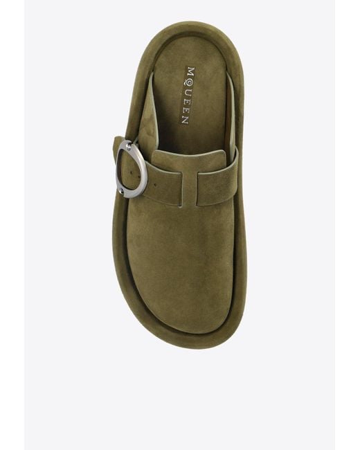 Alexander McQueen Green Arc Suede Clog Slides for men
