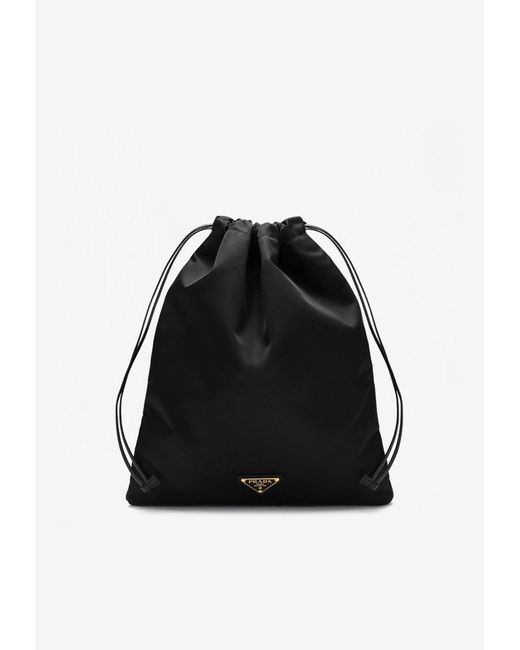 Prada Black Triangle Logo Re-Nylon Drawstring Pouch Bag