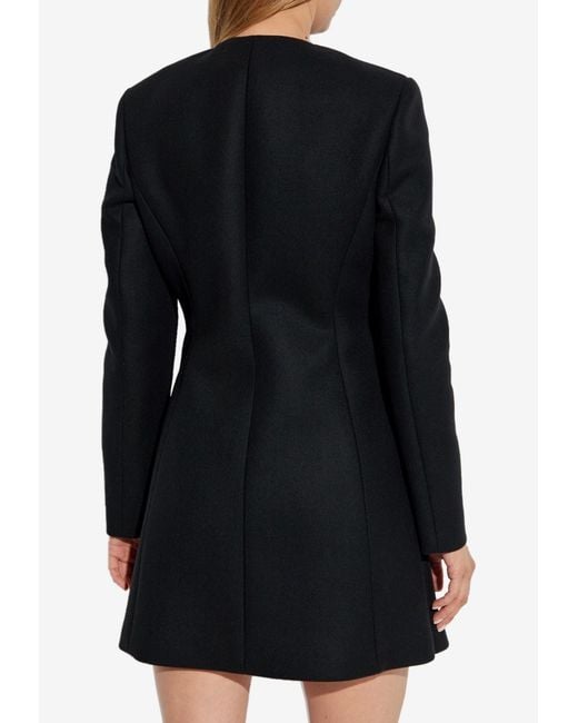 Versace Black Wool Zip-Up Flared Coat
