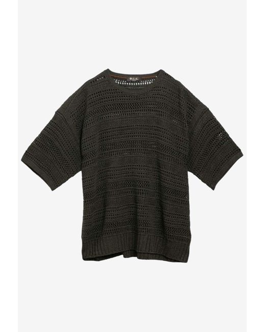 Loro Piana Black Crochet Linen And Silk Sweater for men