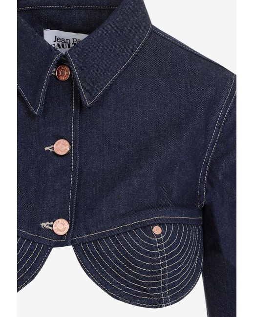 Jean Paul Gaultier Blue Corset-Style Denim Cropped Jacket