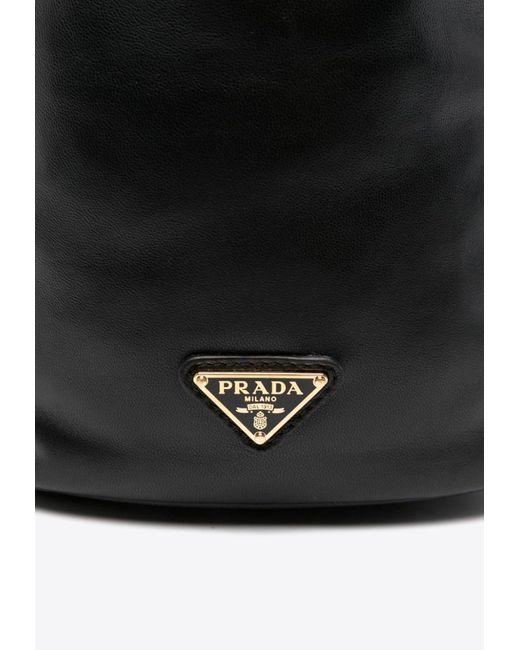 Prada Black Mini Logo Plaque Leather Bucket Bag