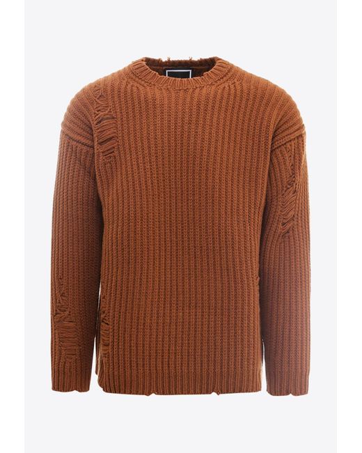 PAUL MÉMOIR Brown Distressed Wool Sweater for men