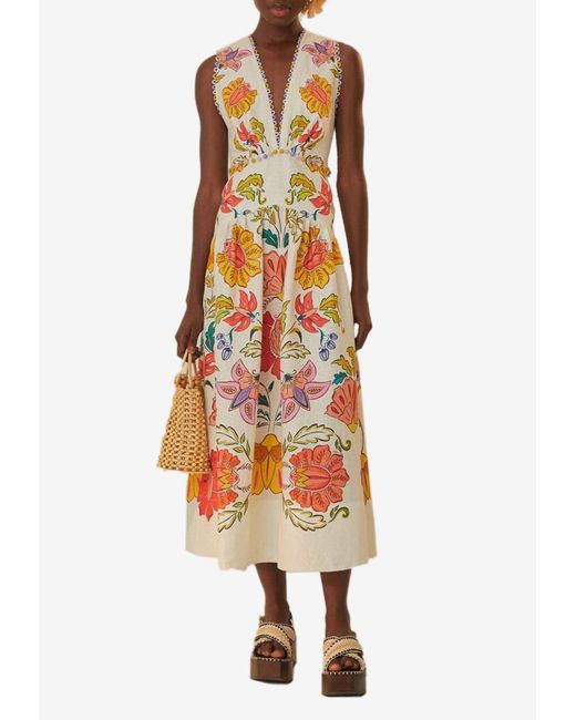 chinese dress ladies Off-White Sleeveless Euroflax Premium Linen Maxi Dress  FARM Rio