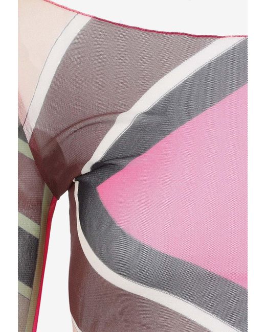 Emilio Pucci Pink Vivara-Print Long-Sleeved Sheer Top