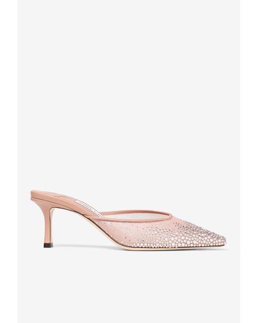 Jimmy Choo Pink Vivi 65 Crystal-Embellished Mules