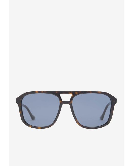 Gucci Blue Square-Shaped Logo Sunglasses for men