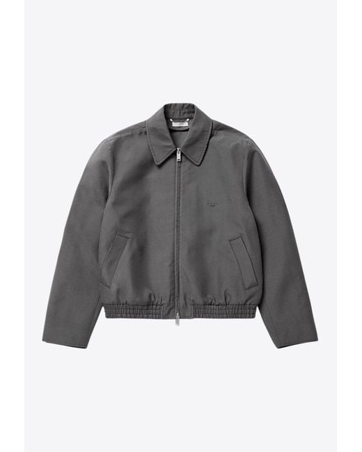 1989 STUDIO Gray Logo Embroidered Zip-Up Jacket for men