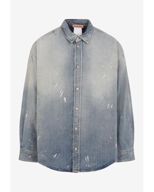 Acne Gray Distressed Denim Shirt for men